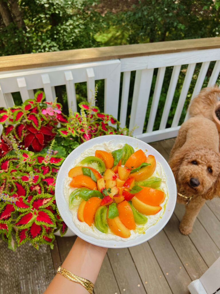 easy end of summer recipes whipped goat cheese peaches and tomatoes